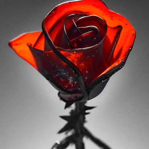 Prompt: award - winning macro of a beautiful glass rose made of molten magma and nebulae on black background by harold davis, highly detailed, inner glow, trending on deviantart, artstation and flickr, nasa space photography, national geographic