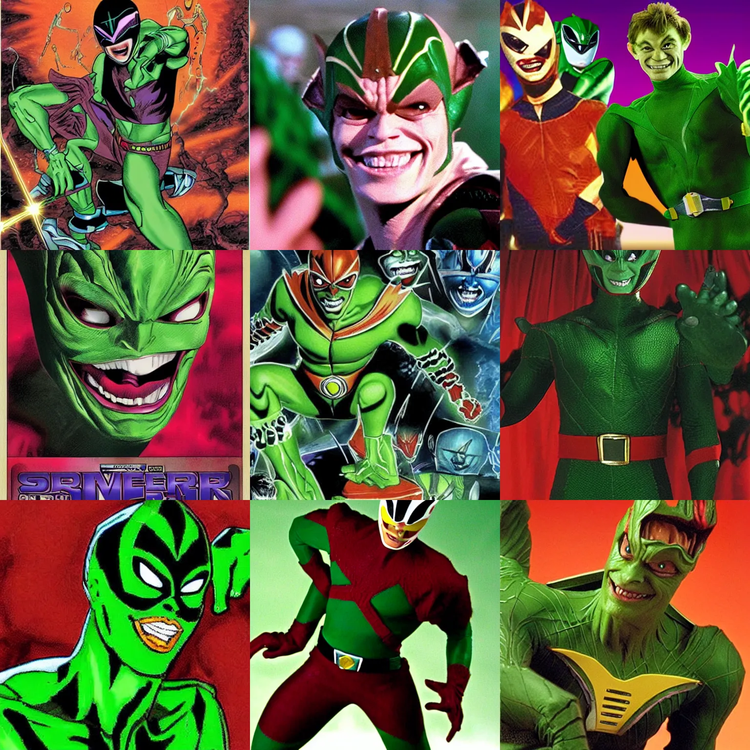 Prompt: Sam Raimi 2002 Power Rangers Green Goblin