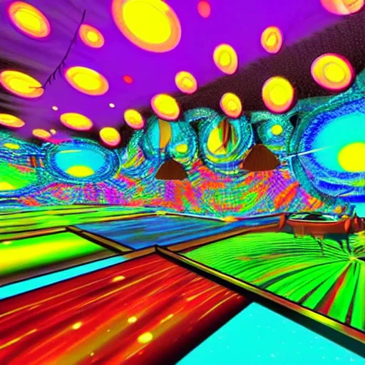 Image similar to a disco themed virtual trippy world