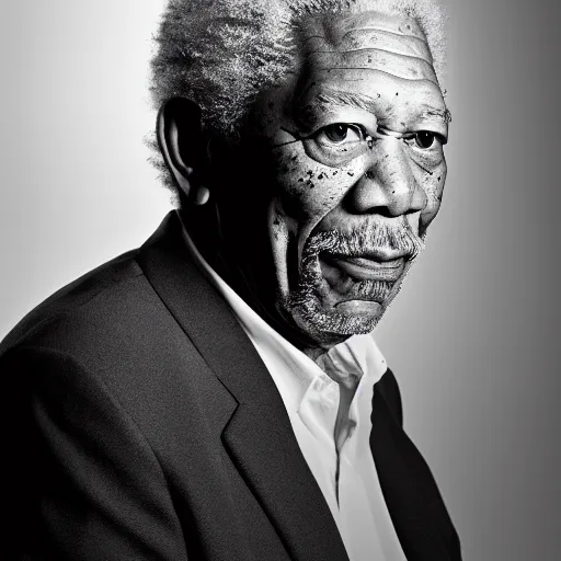 Prompt: beautiful professional black and white portrait photograph of morgan freeman, studio lighting, stunning, 4 k