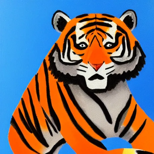 Image similar to “portrait of tiger in the style of metamask holding a laser gun, with a dark background behind him”