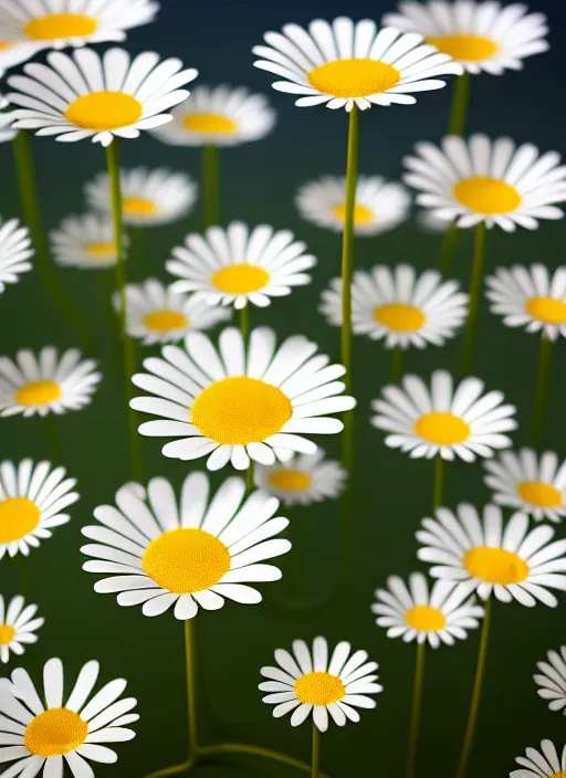 Image similar to bright flowerpatch of smooth daisies by zaha hadid, up close shot, sharp focus, global illumination, radiant light, irakli nadar, octane highly render, 4 k, ultra hd,