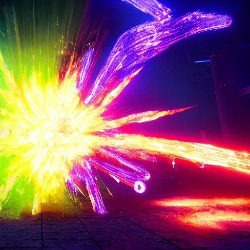 Image similar to An explosion, Matrix, Games of Thrones, 8K, light particles, neon, fire, realistic light, realistic shaders, taken by James Webb