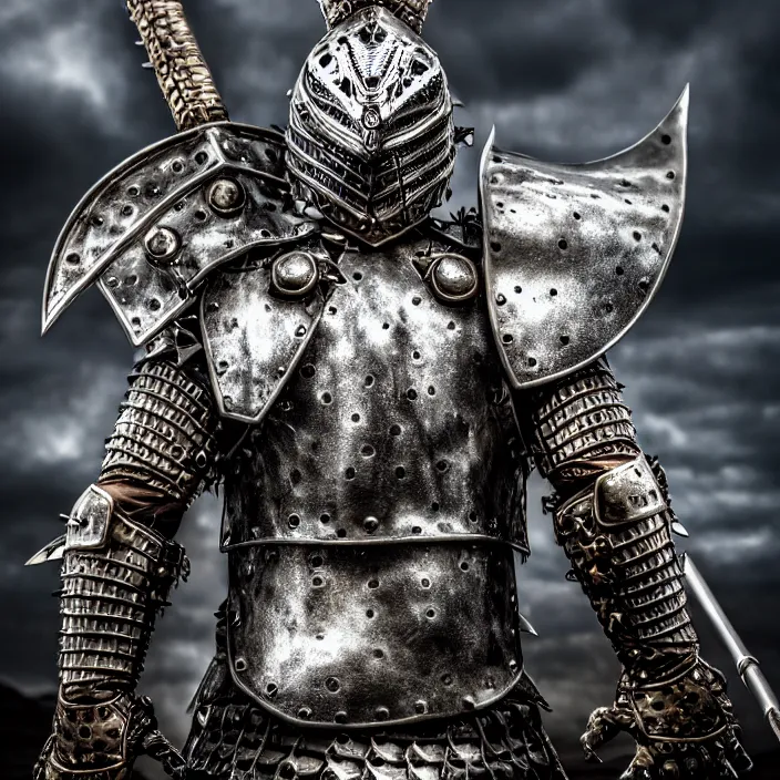 Prompt: photo of a warrior with metal lizard themed armour, highly detailed, 4 k, hdr, smooth, sharp focus, high resolution, award - winning photo