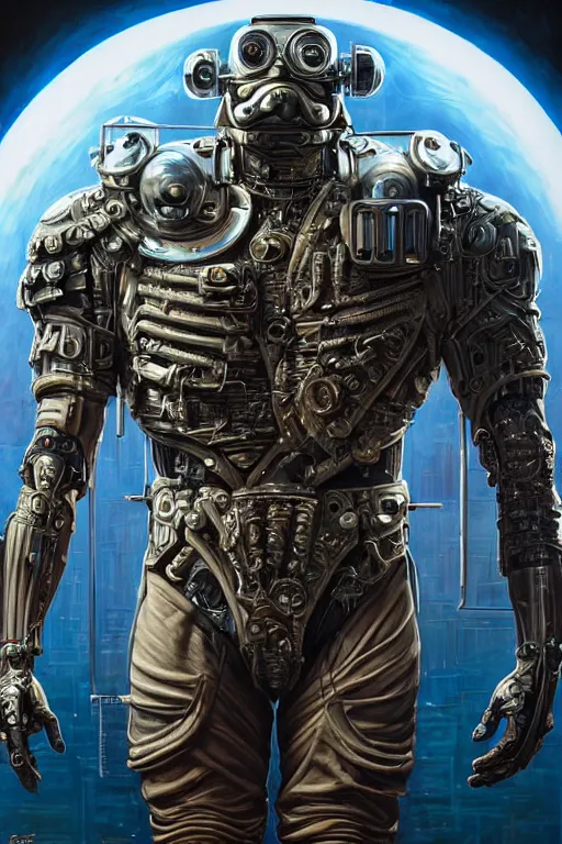 Prompt: a portrait of a muscular anthropomorphic cyberpunk amphibian in spacesuit armor with ensignia on chest plate by sandra chevrier, by jon foster, detailed render, post - processing, extremely hyperdetailed, intricate, epic composition, cybernetics, 4 k realistic, cryengine, realistic shaded lighting, sharp focus, masterpiece, by enki bilal