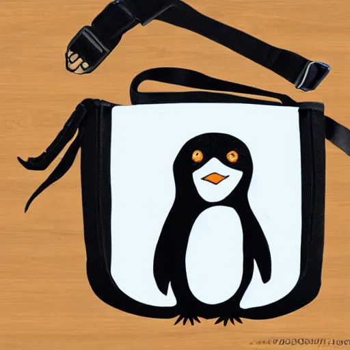 Prompt: penguin wearing a messenger bag original art