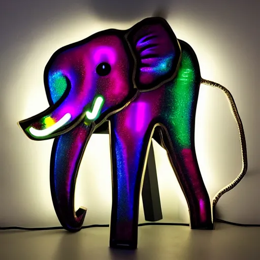 Image similar to metallic cyber elephant with glowing neon tusks