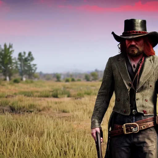 Prompt: a portrait of red!! long!! haired!! angry!! man!! as a red dead redemption 2 character shot from red dead redemption 2, ray tracing x, wet reflections, unreal engine 5, intricate details, fantasy, hyper realism, humongous view, smooth, cinematic