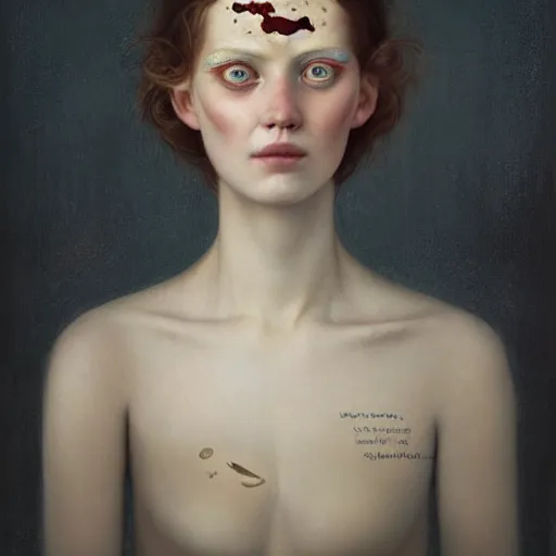 Image similar to portrait of beautiful girl with a pretty scar on her face by tom bagshaw, hilma af klint and emma kunz Zentrum