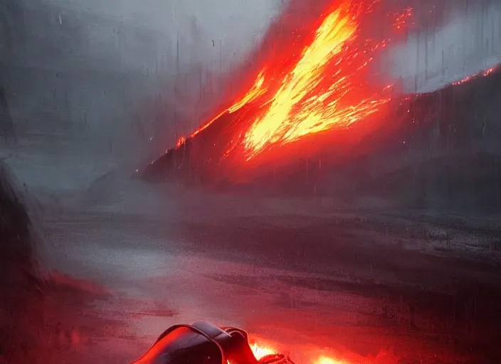 Prompt: darth vader burning on the floor, beautiful landscape, dramatic lighting, cinematic, establishing shot, night time, heavy rain, extremly high detail, photorealistic, cinematic lighting, epic fight scene, post processed, concept art, artstation, matte painting, style by greg rutkowsky