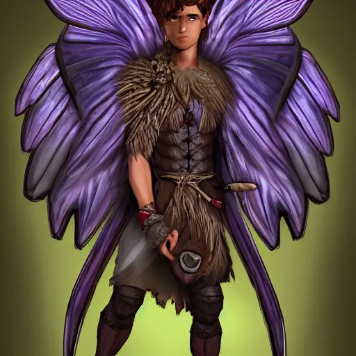 Prompt: Stylized digital art of a male fairy druid with hawk wings, D&D Art, detailed, rim light, diffused, intricate