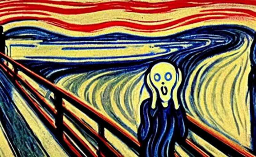 Prompt: The scream by Edward Munch reimagine in New York, acrilic painting, highly detalied