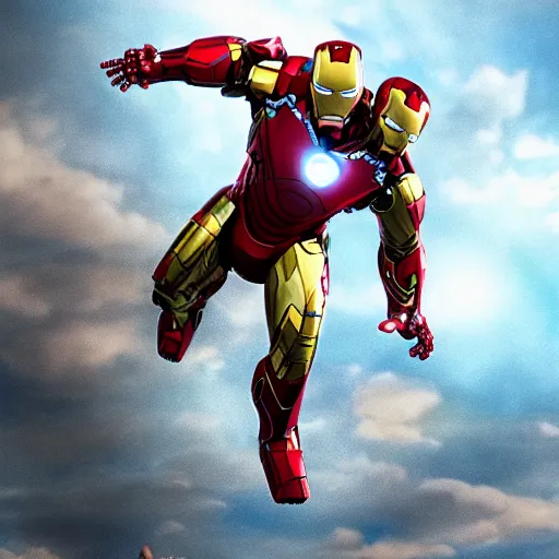 Image similar to ironman\'s armor is cheddar cheese and he is flying, ultra hd, 4k, photorealistic