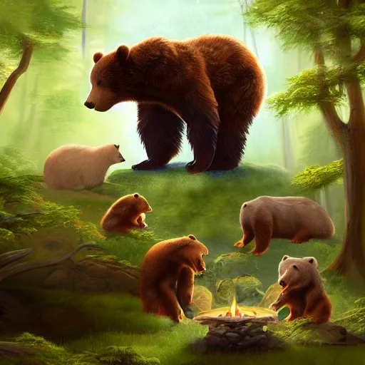 Image similar to druid summoning bears in the forest, d & d inspired, trending on artstation, ultra fine detailed, hyper detailed, hd, concept art, digital painting