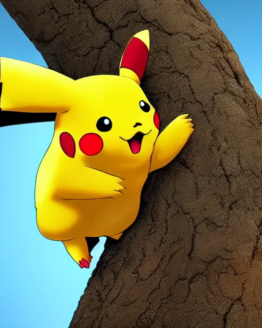 Prompt: portrait of pikachu climbing the tree, trending on artstation, 8 k, highly detailed