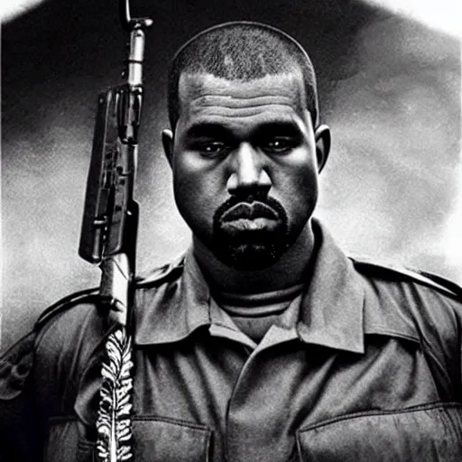 Prompt: “Kanye as a soldier in Vietnam, historical photograph, award winning”