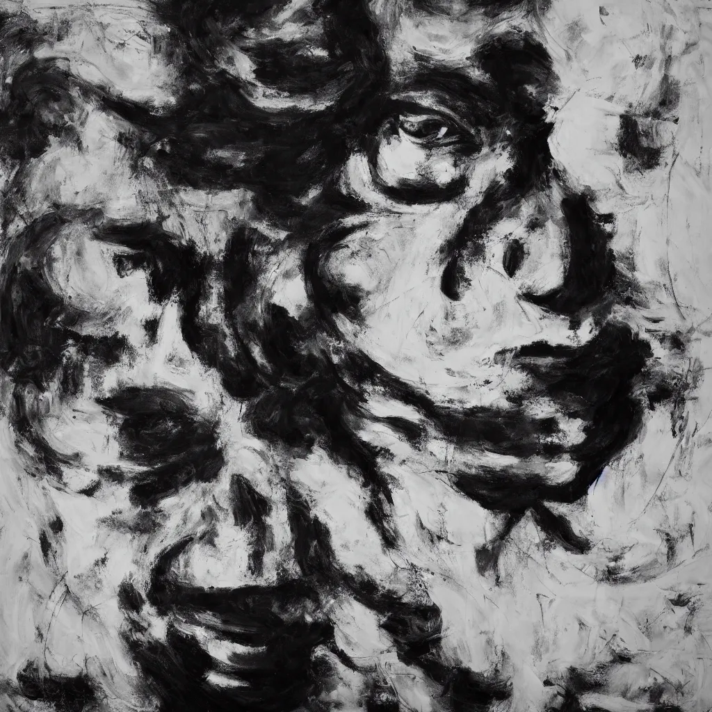 Image similar to a solemn simulacrum, trending on artstation, masterpiece, abstract black and white painting