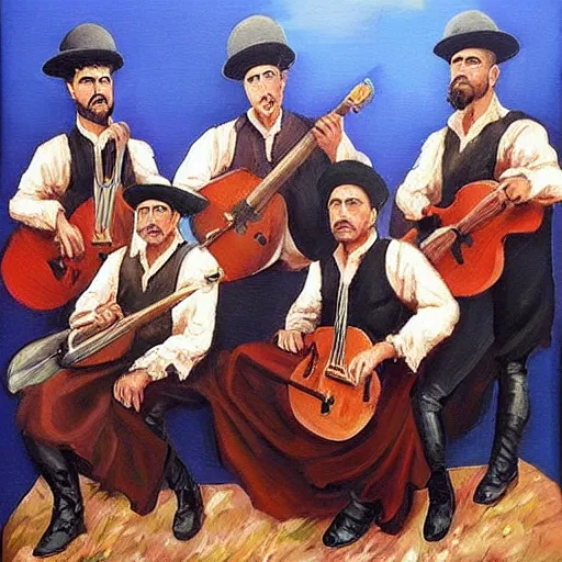 Prompt: “Oil painting of the Gypsy Kings as World War 1 generals, 4k”