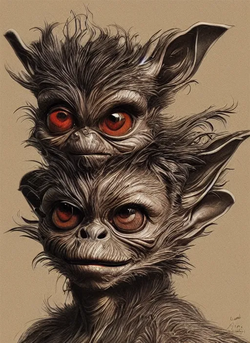 Image similar to portrait of Gizmo Gremlin from Society (1989), intricate, highly detailed, centered, digital painting, artstation, concept art, smooth, sharp focus, illustration, artgerm, donato giancola, Joseph Christian Leyendecker, WLOP, Artgerm