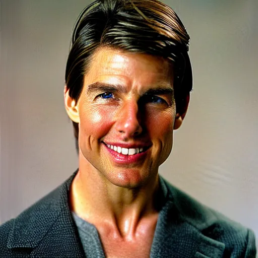 Prompt: a portrait photo of 25 year old tom cruise, with a happy expression, looking sideways