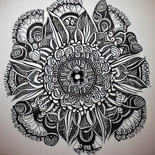 Image similar to a hyper detailed organic biomorphic black and white ink drawing of a super symmetrical mandala lizzie snow zen pattern zentangle henna hyper realism crazy detail