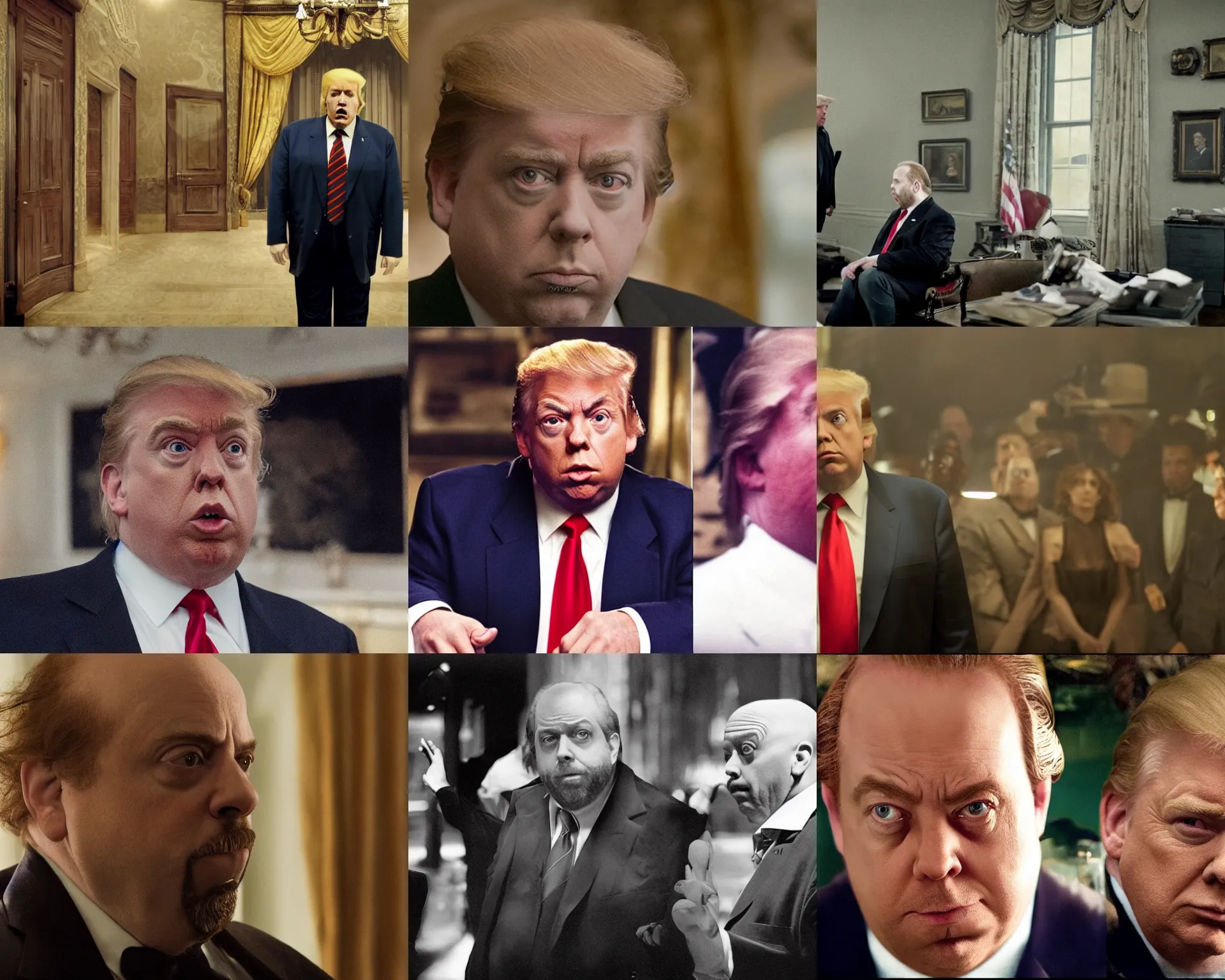 Prompt: paul giamatti as donald trump, a colorized photo by zack snyder, cgsociety, harlem renaissance, associated press photo, movie still, # vfxfriday