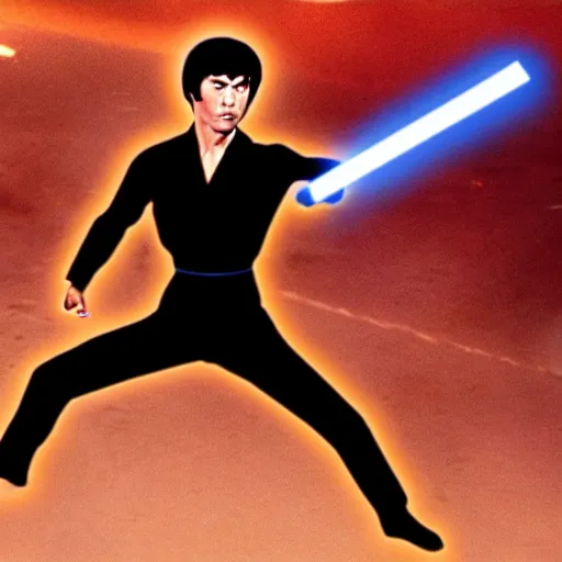 Prompt: bruce lee as a jedi in star wars episode 3, 8k resolution, full HD, cinematic lighting, award winning, anatomically correct
