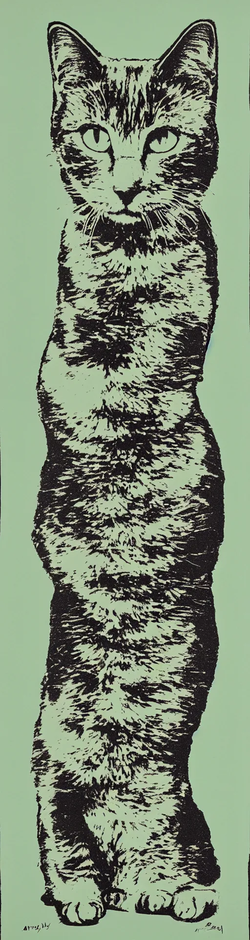 Image similar to a screenprint of a cat by Andy Warhol