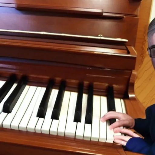 Image similar to Well groomed kidney transplant expert playing profkofiev on the piano.