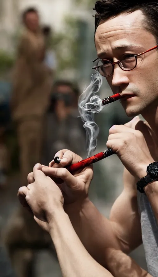 Image similar to joseph gordon levitt smoking waterpipe, insane, intricate, highly detailled, sharp focus 8k