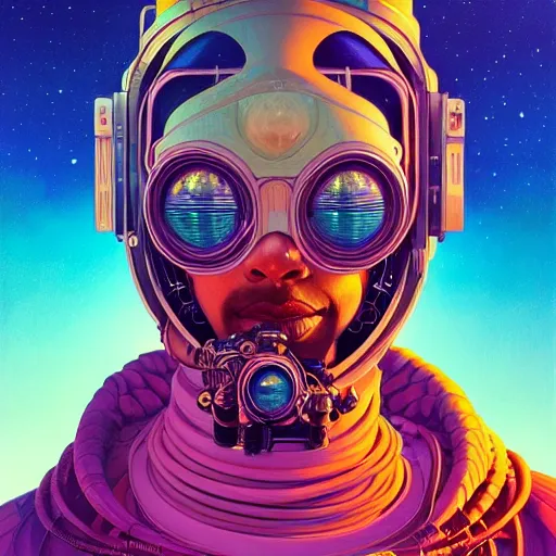 Image similar to high quality high detail portrait of a diesel punk in an alien world, tristan eaton, victo ngai, artgerm, rhads, ross draws, hyperrealism, intricate detailed, alphonse mucha, 8 k, sci - fi, pastel colors, artstation,