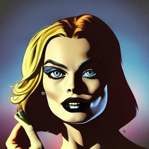 Prompt: eye shadow makeup smokey eyes margot robbie by artgem by brian bolland by alex ross by artgem by brian bolland by alex rossby artgem by brian bolland by alex ross by artgem by brian bolland by alex ross