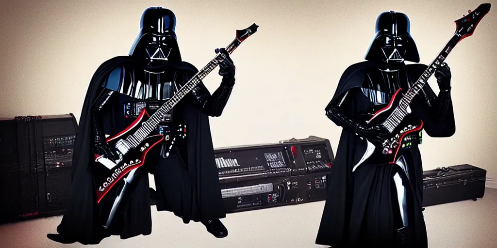 Image similar to Darth Vader playing black B.C. Rich guitar