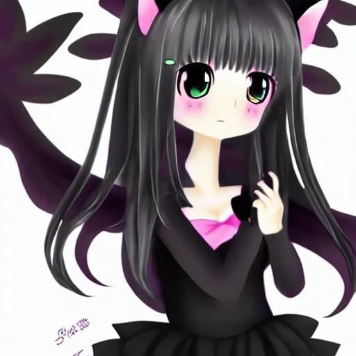 Prompt: cute, full body, female, anime style, a salem black cat girl with fairy wings, large eyes, beautiful lighting, sharp focus, simple background, creative