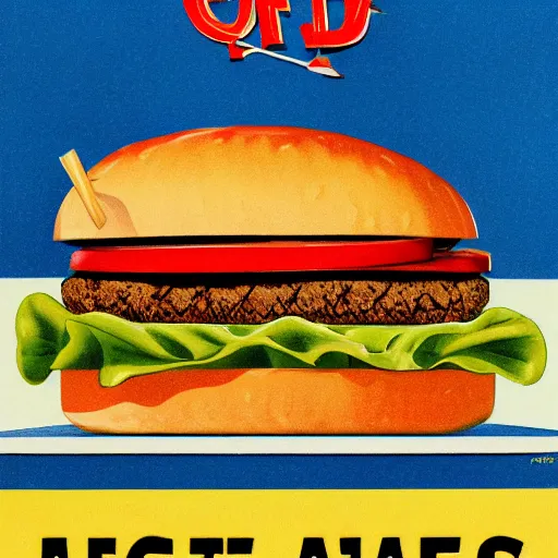 Prompt: cheeseburger, advertising illustrations from the 4 0's and 5 0's style, magazine, high quality, 4 k, 8 k, detailed, vintage