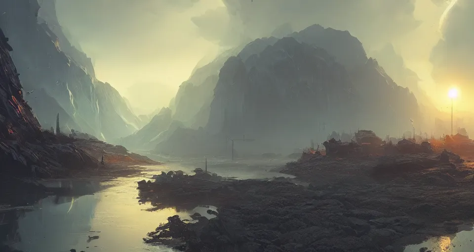 Image similar to landscape, natural disaster, dramatic lighting, cinematic, by WLOP, eddie mendoza, simon stålenhag, raphael lacoste, extremely high detail, photo realistic, cinematic lighting, post processed, concept art, trending on artstation, matte painting