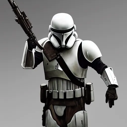 Image similar to an imperial stormtrooper walking, full body photography, concept art by Doug Chiang cinematic, realistic painting, high definition, concept art, the Mandalorian concept art style