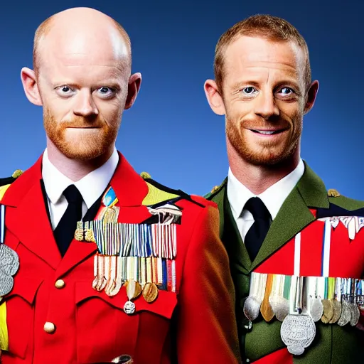 Prompt: max branning and Jenson button as British military with medals portrait