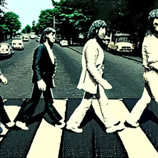 Prompt: queen band crossing abbey road