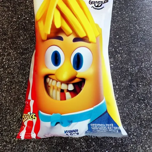 Image similar to [ a french fry chip ] shaped like stephen fry as a pixar character hybrid intercross mix