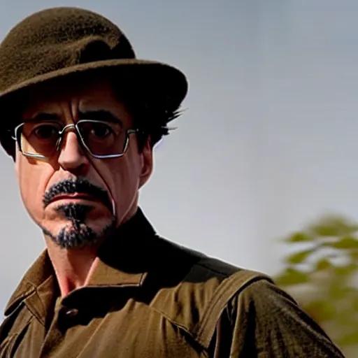 Prompt: robert downey jr as an african american character in a war movie, cinematic still