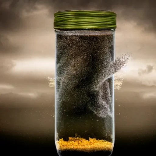 Prompt: a tornado storm in a jar