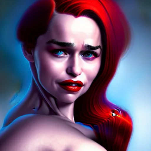 Image similar to emilia clarke as jessica rabbit, character headshot portrait, sharp, digital matte painting, art by luis royo, greg rutkowski, wlop, dramatic lighting, trending on artstation