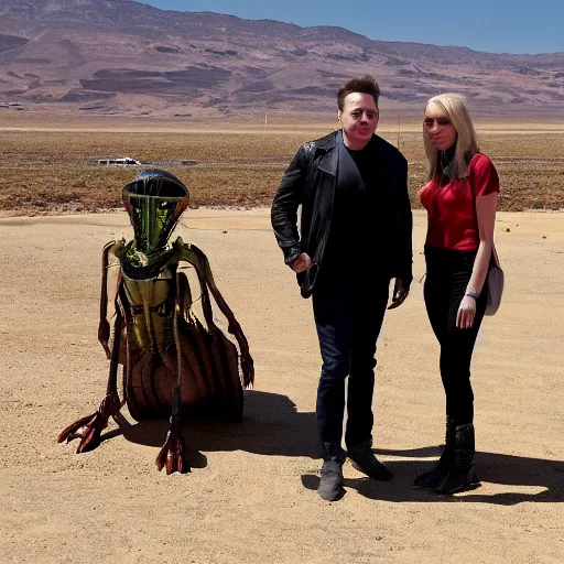 Image similar to elon musk hanging out with aliens