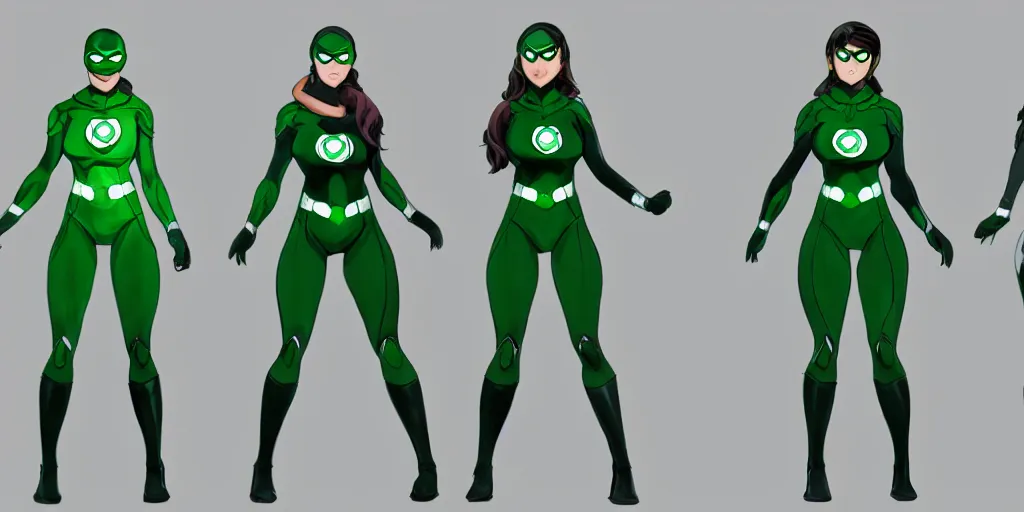 Image similar to full body exaggerated outfit, female green lantern character clean concepts by senior concept artist in the anime film, tech wear, streetwear, featured on artstation