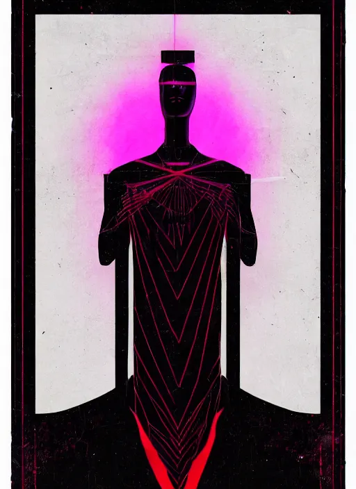 Prompt: elegant dark design poster showing a beautiful greco roman statue, black background with very subtle red and purple design elements, bold, powerful, nekro, vito acconci, thin straight purple lines, dark, glitch art, neo vaporwave, gritty, layout frame, square, trending on artstation