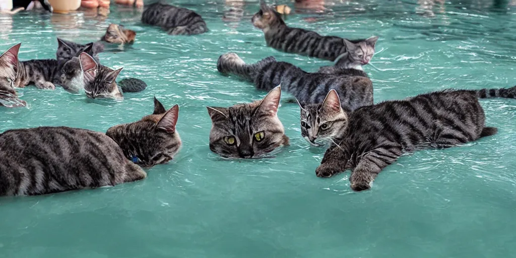 Prompt: cats swimming in a lake in colombo sri lanka city, by Shinkai, Makoto