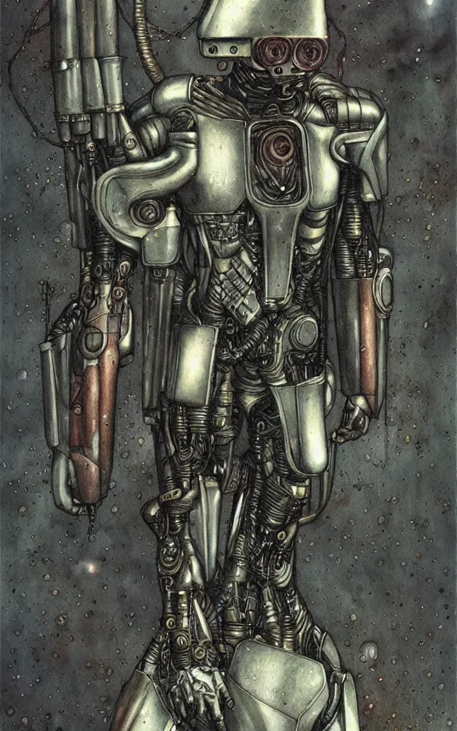 Image similar to futurist cyborg knight, perfect future, award winning art by santiago caruso, iridescent color palatte