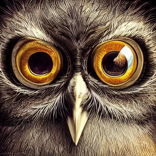 Image similar to “monkey owl with four eyes, realistic, hiperrealist, photorealist, intricate, sharp focus, cinematic lights, Artstation HQ, Deviantart trending, 4K UHD, masterpiece”