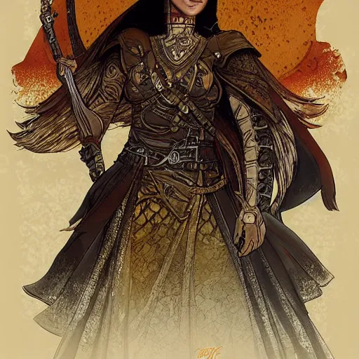 Image similar to Emeth the elven desert bandit. Arabian style. Epic portrait by james gurney and Alfonso mucha (lotr, witcher 3, dnd, dragon age, gladiator, scoia'tael).